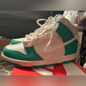 Green and White Nike Dunks High